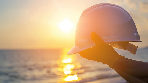 Foto trabajador de la construcción que usa equipo de seguridad a la luz solar ia generativa