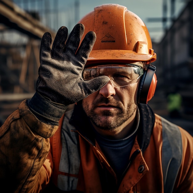 Trabajador de la construcción en el sitio de construcción