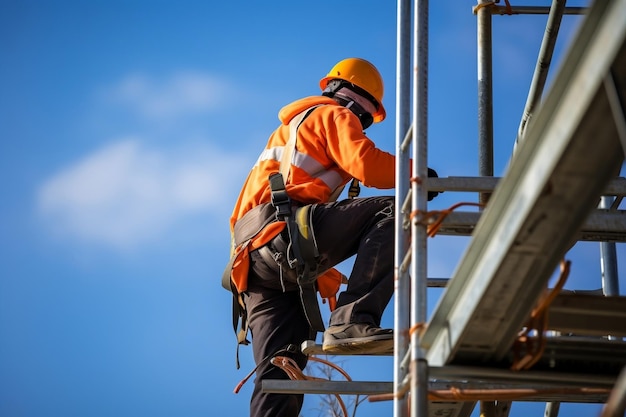 Trabajador de la construcción en el sitio en equipo de construcción IA generativa