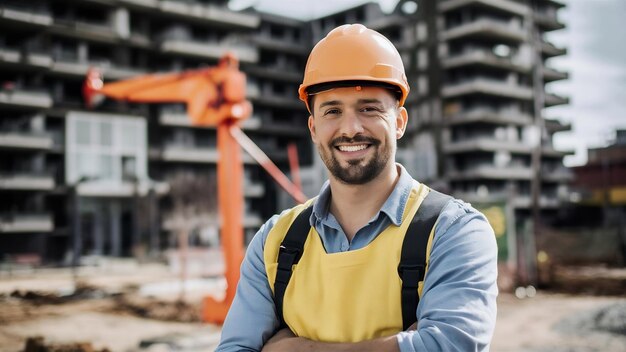 Trabajador de la construcción sonriente en el trabajo