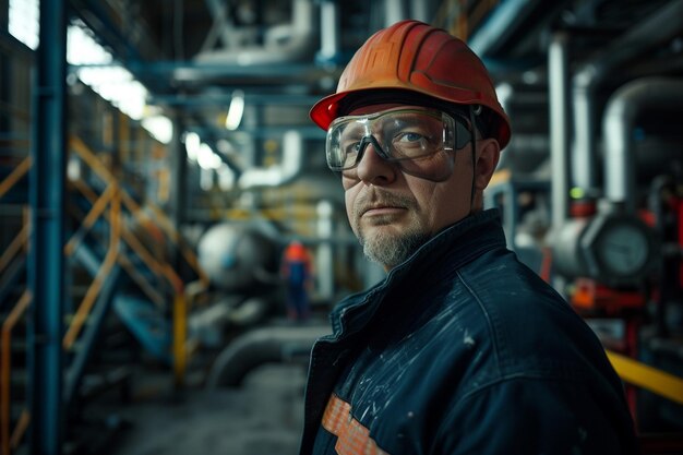 Trabajador experimentado en una planta de fabricación industrial con IA generada