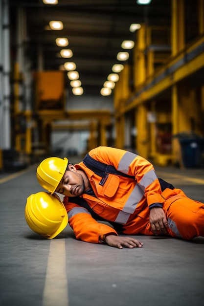 Foto trabajador de fábrica que se siente cansado en la fábrica de fabricación industrial