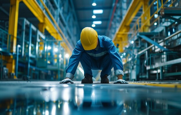 Foto trabajador de fábrica con sombrero