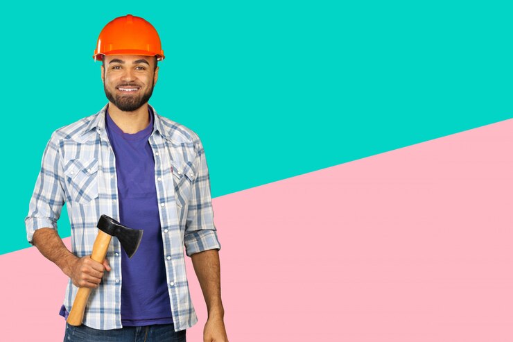 Foto trabajador feliz guapo