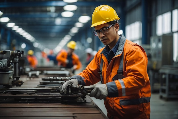 Foto trabajador industrial que trabaja en una fábrica