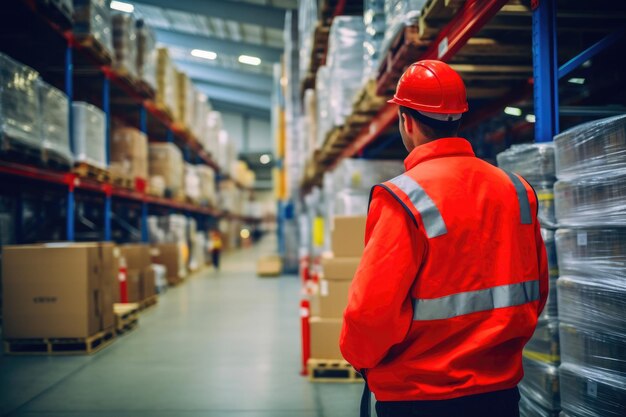 Trabajador industrial en uniforme rojo