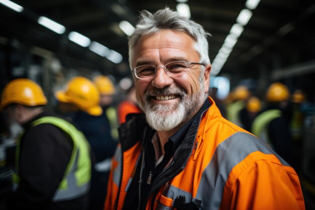 Trabajador ingeniero masculino senior que trabaja en una fábrica en el tiempo de descanso Trabajadores masculinos maduros que trabajan y usan uniformes y cascos de seguridad en una fábrica industrial