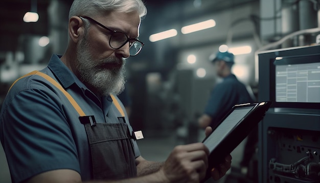 Trabajador ingeniero profesional masculino Control de calidad, mantenimiento, inspección de fabricación y almacenamiento en almacén Capacitación de operadores de fábrica, control de hombres de ingeniería e IA