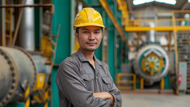 Trabajador ingeniero profesional con uniforme en una fábrica