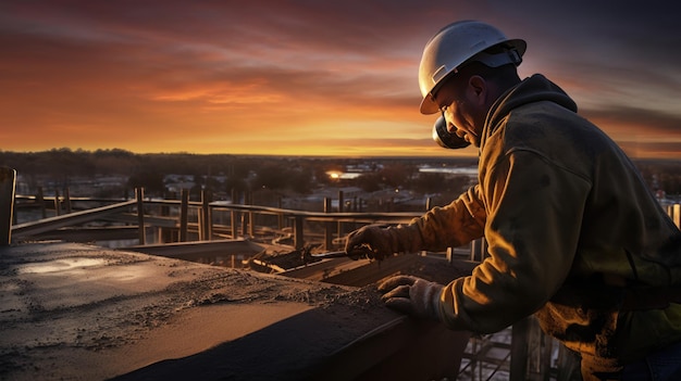 Trabajador instala equipos en el techo del edificio