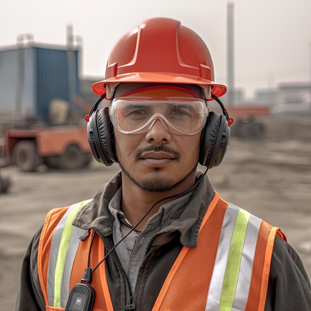 Trabajador laboral posando en la cámara en el sitio de construcción jornada laboral