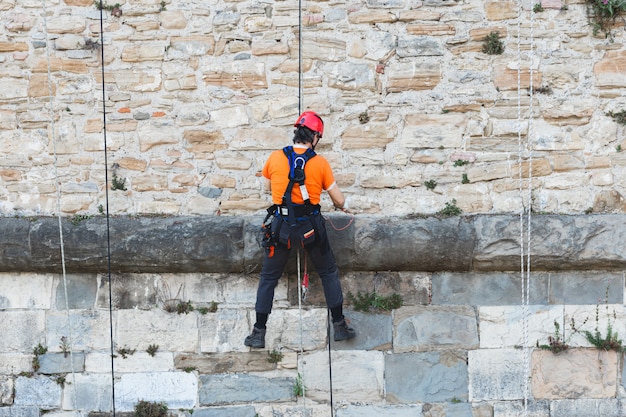 Trabajador, limpieza, pared