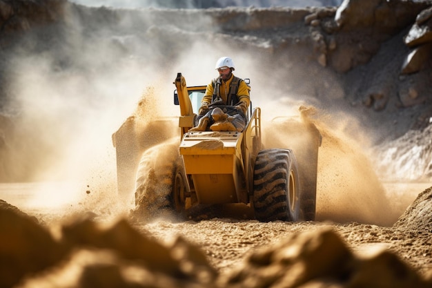 trabajador masculino con excavadora en una cantera de arena