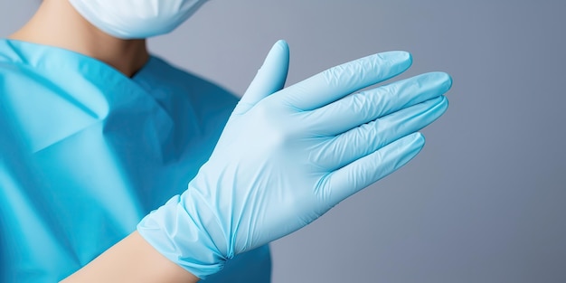 Un trabajador médico con guantes médicos.