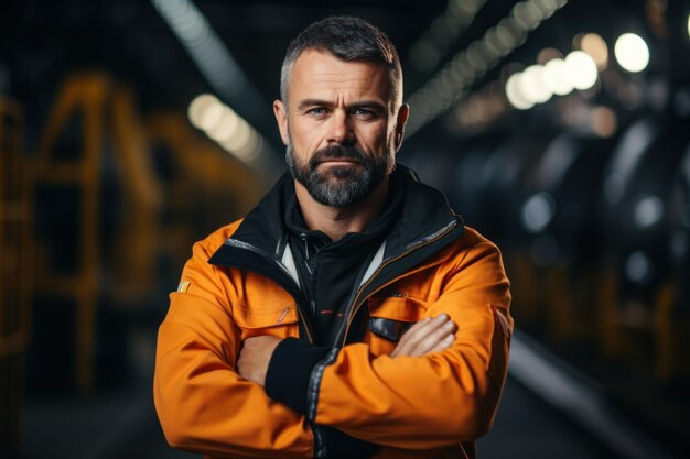 Un trabajador de la metalurgia con un uniforme de protección se encuentra en la instalación