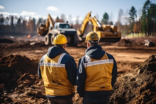 un trabajador o ingeniero con un casco blanco con un plan en un sitio de construcción en el fondo