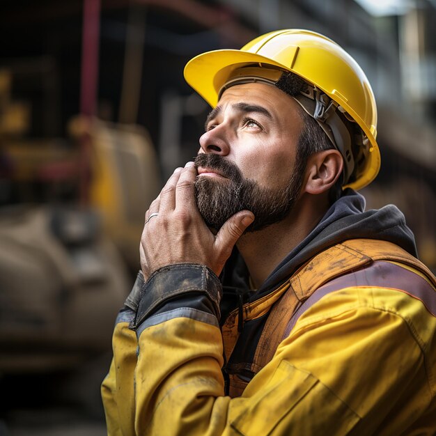 Trabajador de una obra de construcción que celebra su éxito