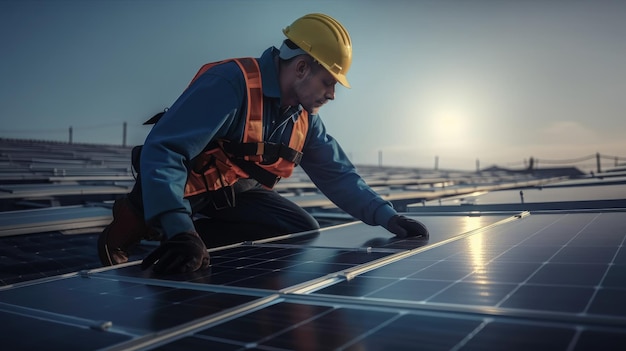 Un trabajador en un panel solar.