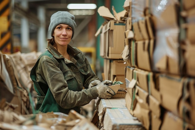 Foto un trabajador de una planta de reciclaje de ia generativa