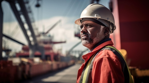 Trabajador portuario en un puerto marítimo