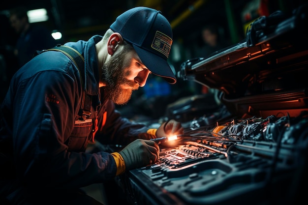 Trabajador profesional hace soldadura AI generativa