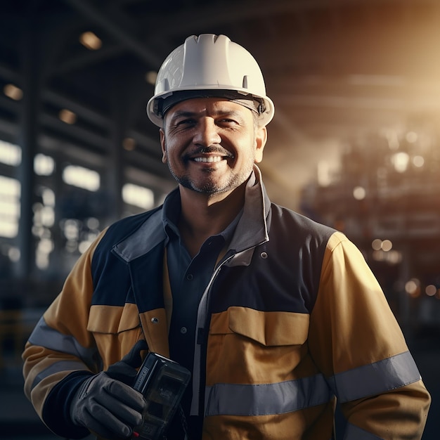 Un trabajador profesional de la industria pesada sonriente