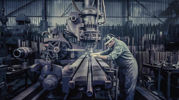 Trabajador que opera una máquina industrial en un taller de metalurgia