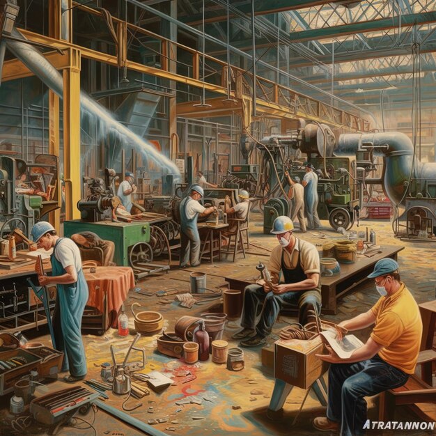 trabajador que trabaja en una fábrica sindicato del día del trabajo cartel del día del trabajador