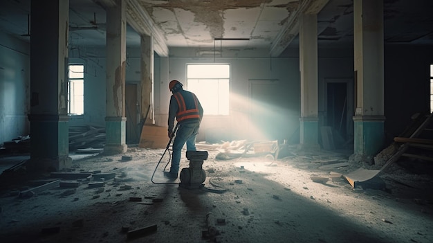 Foto trabajador que trabaja en el sitio de construcción ai generativo