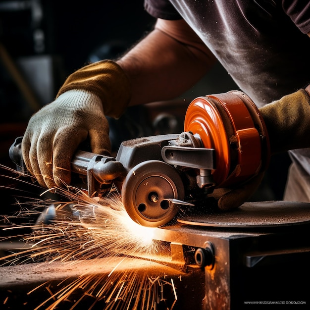 Trabajador que usa una molienda circular en metal