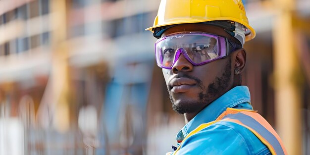 Trabajador de raza mixta confiado en equipo de seguridad en el sitio de construcción Concepto Equipo de seguridad del sitio de construcción Trabajo de raza mezclada confiado en el entorno industrial