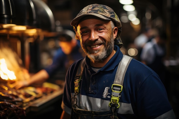 Trabajador Saboreia Pizza en Pausa auténtica escena urbana generativa IA