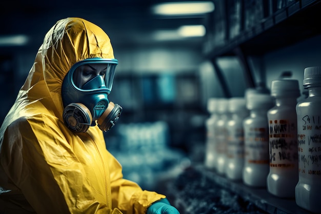Foto trabajador de la salud con un traje de protección contra peligros recolectando muestras