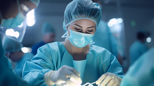Trabajador sanitario con bata quirúrgica rodeado de equipo médico