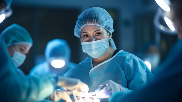 Trabajador sanitario con bata quirúrgica rodeado de equipo médico