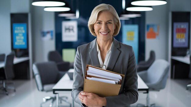 Foto trabajador sénior de hr positivo con expediente personal