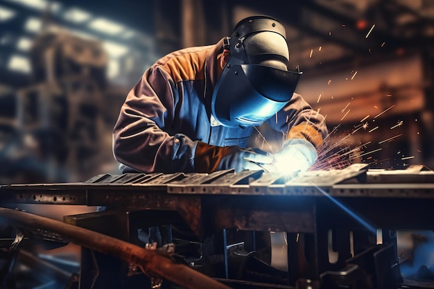 Trabajador de soldadura de metales Trabajador industrial en una fábrica