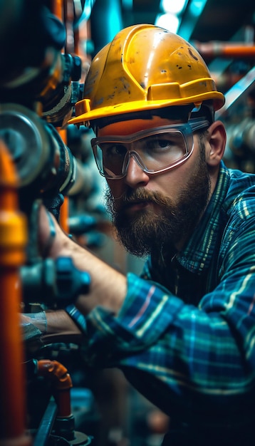 Trabajador Steampunk con gafas y sombrero