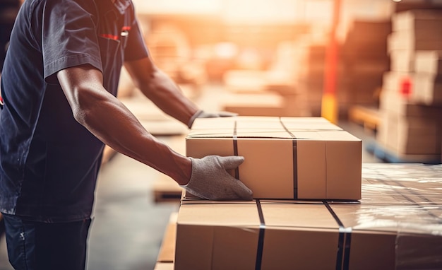 Trabajador tomando caja de cartón en almacén IA generativa