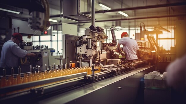 Un trabajador trabaja en una máquina que está llenando un contenedor.