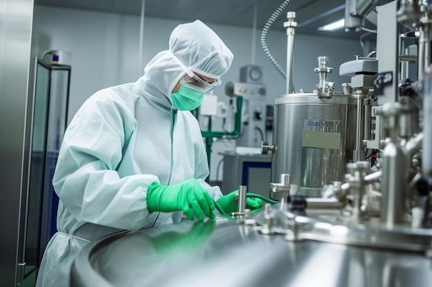 Un trabajador con un uniforme verde y una máscara