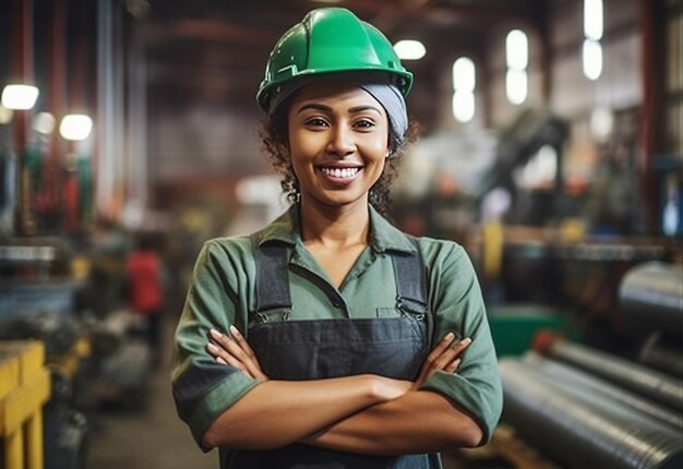 Foto trabajadora de almacén industrial afroamericana