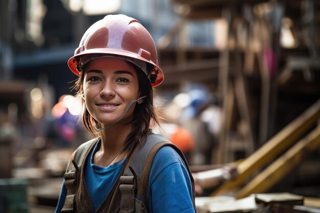 Trabajadora de la construcción y arquitecto con casco en el sitio