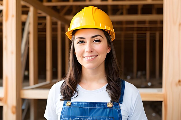 Foto trabajadora de la construcción con casco imagen generativa de ia del día del trabajo