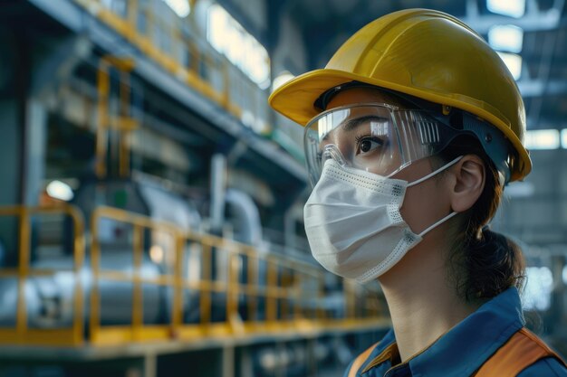 Foto trabajadora e ingeniera inspeccionando el proceso de producción en una fábrica