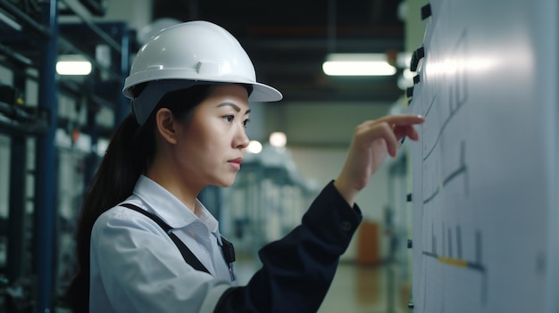 Trabajadora ingeniera profesional y mantenimiento e inspección de control de calidad de fábricas y almacenes Taller de IA generativa para operadores de plantas