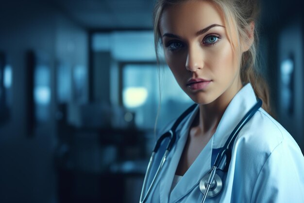 Trabajadora médica joven en un retrato en primer plano AI generativa