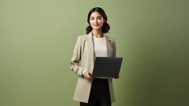 Trabajadora de oficina con una computadora portátil generada por un espacio de copia de imágenes de retrato