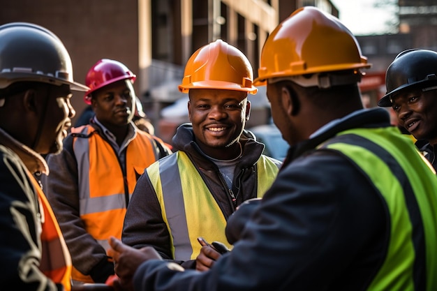 Trabajadores africanos dedicados a la construcción al aire libre