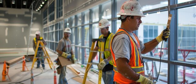 Trabajadores aplicando los toques finales antes de un pulido de anticipación de la gran inauguración